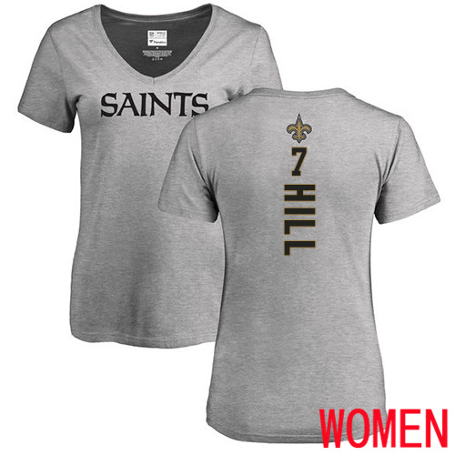 New Orleans Saints Ash Women Taysom Hill Backer V Neck NFL Football #7 T Shirt->women nfl jersey->Women Jersey